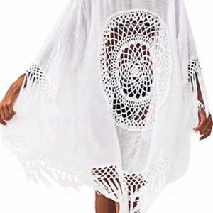Cupshe Cover Up White Boho Swim Summer Kimono One‎ Size Sleeves Tassels Sexy NWT